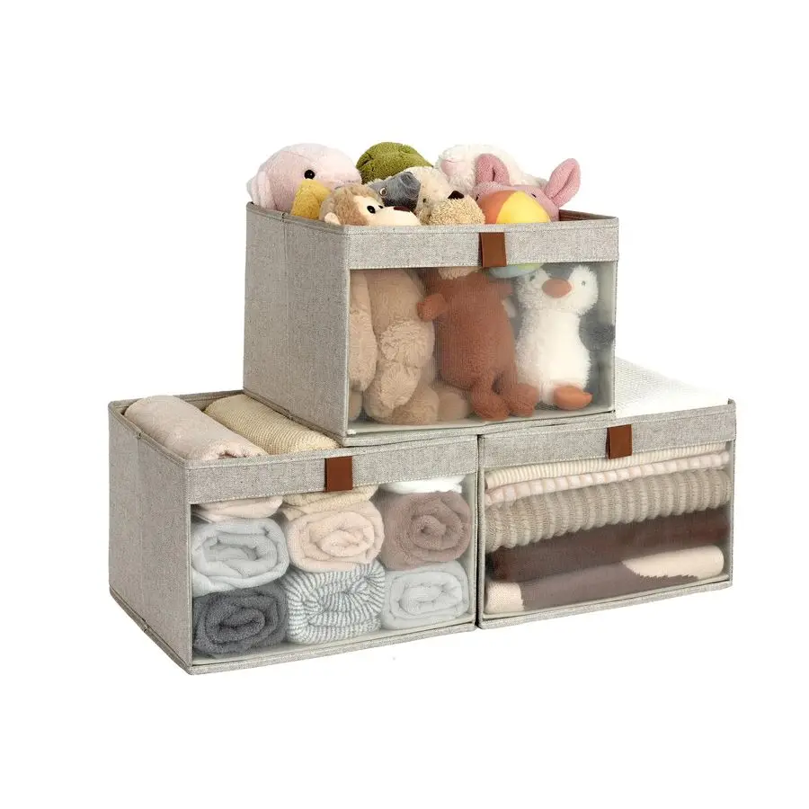 

Closet Storage Bins, Extra Large Storage Baskets with Clear Window and Handles, Foldable Fabric Organizer for Clothes, Shelves,