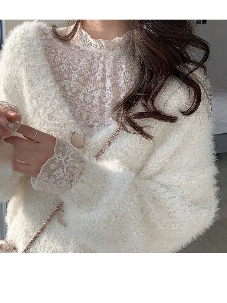 French Elegant Turtleneck Blouse Women Casual Long Sleeve Slim Basic Tops Korean Fashio Lace Shirts Y2k Clothing 2023 Winter