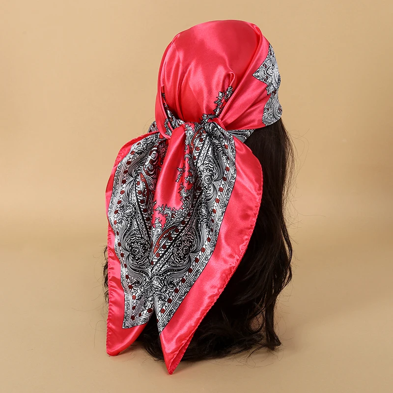 Women Hijab Imitated Silk Scarf Fashion Print 90*90cm Square Shawl Scarves Outdoor Hip-hop Luxury Kerchief Bandana