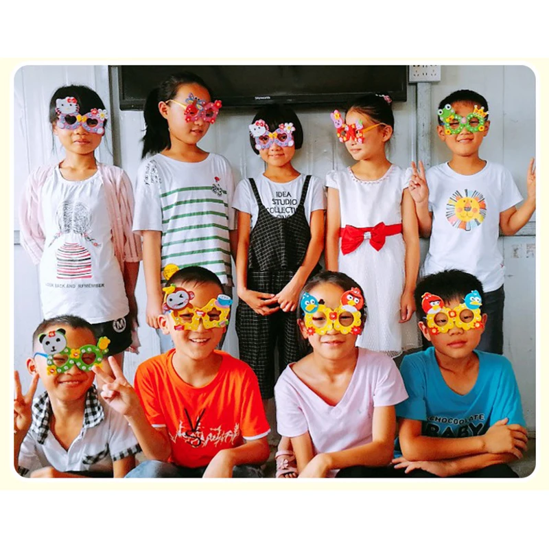 2/6/12 Sets Cartoon EVA Diamond Glasses DIY Stereoscopic  Art Craft Toy Handicraft 3D Stickers Children Toys Birthday Gift
