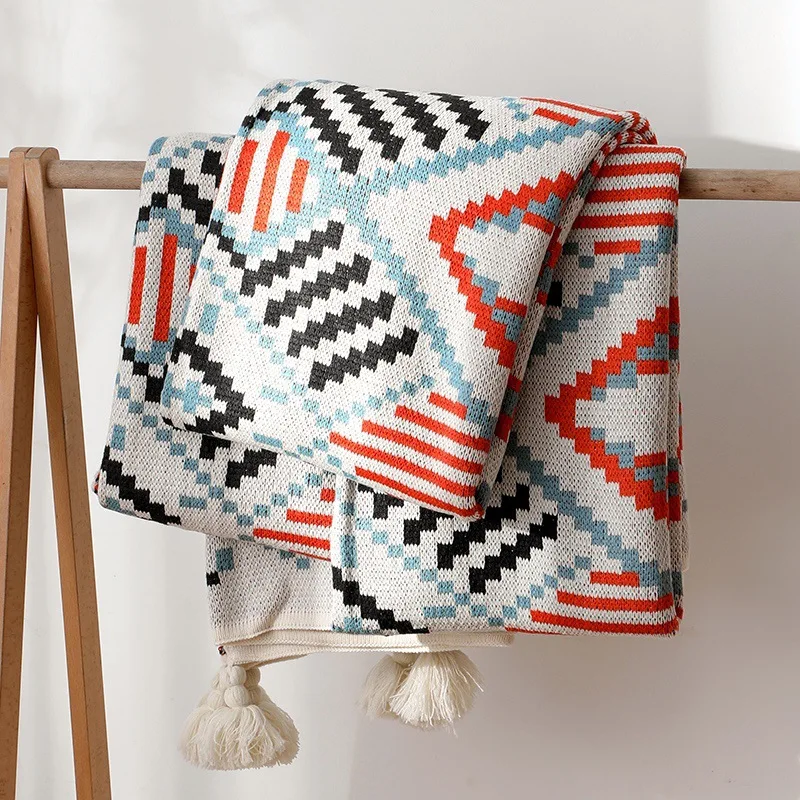 

Nordic Style Knitted Blankets Bohemian Plaid Throw Blanket Sofa Cover With Tassels Travel Leisure Bed Cover Blanket Bedspread