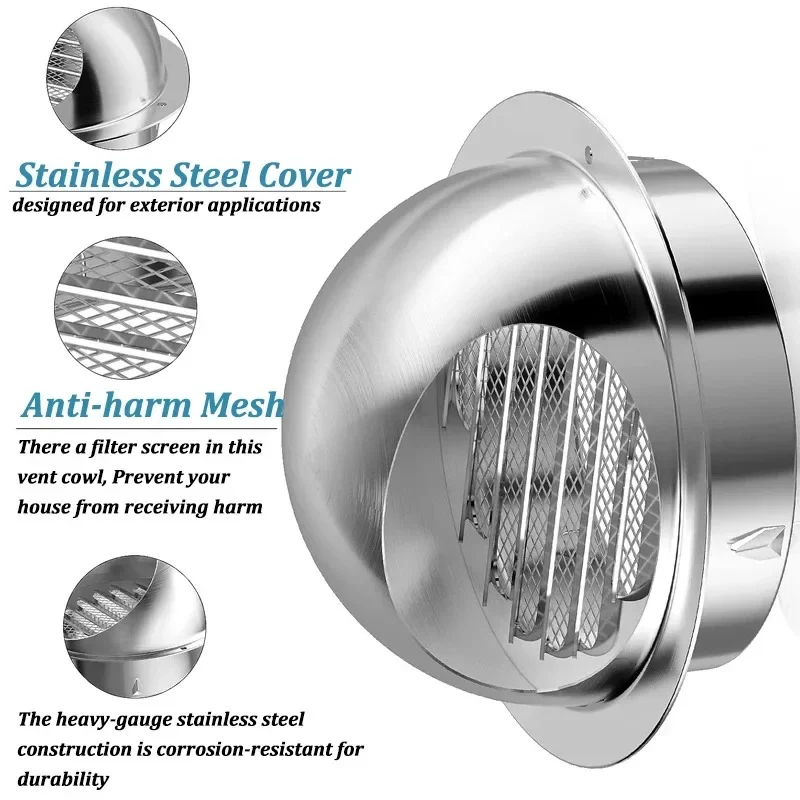 스테인레스 스틸 덕트 환기 배기 그릴 커버, 벽 천장용, 조류 및 쥐 방지, 통풍구 가열 냉각 캡
