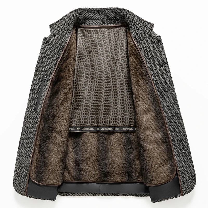 Business Casual Men's Overcoat Detachable Fleece Liner 2026 Winter Warm Woolen Coat Outwear Windproof Thicken Plush Top Jackets