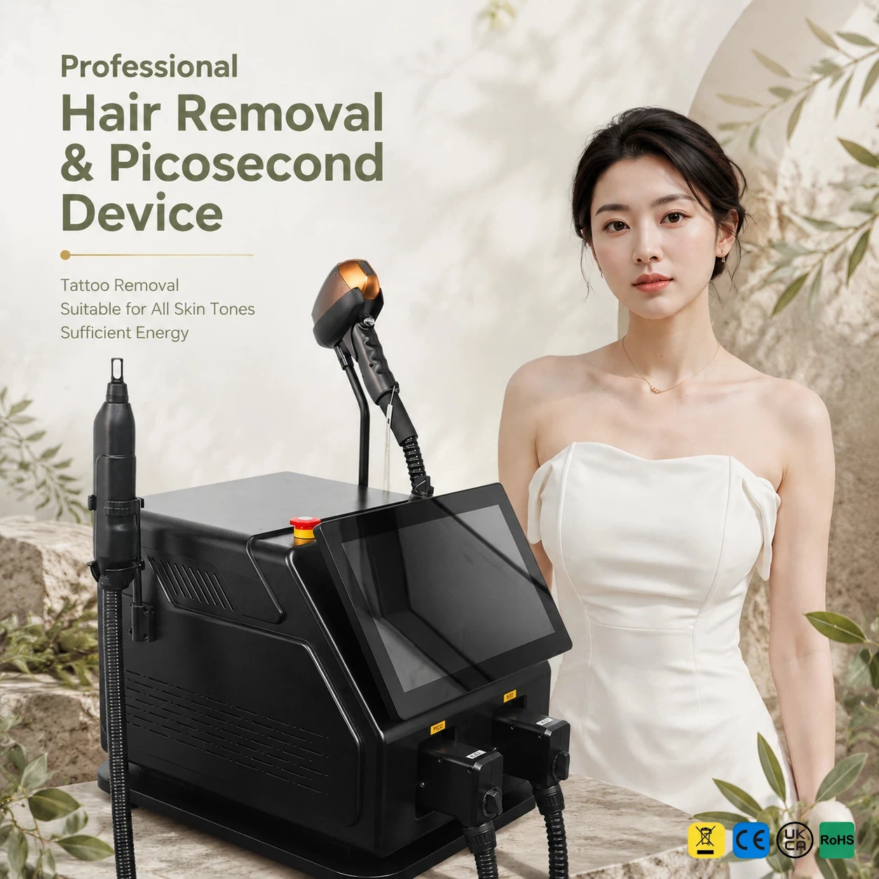 2 in 1 808 Painless Ice-Point Hair Removal Device Pico Pigmentation Removal & Facial Rejuvenation Beauty Salon for All Skin Type