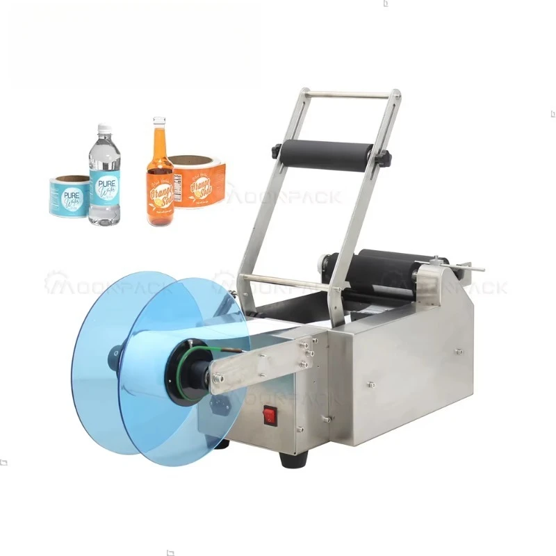 Moonpack MT-50S Labeling Machine Cylindrical Small Round Can Cosmetics Self-adhesive Sticker Desktop Semi-auto Labeling  Machine