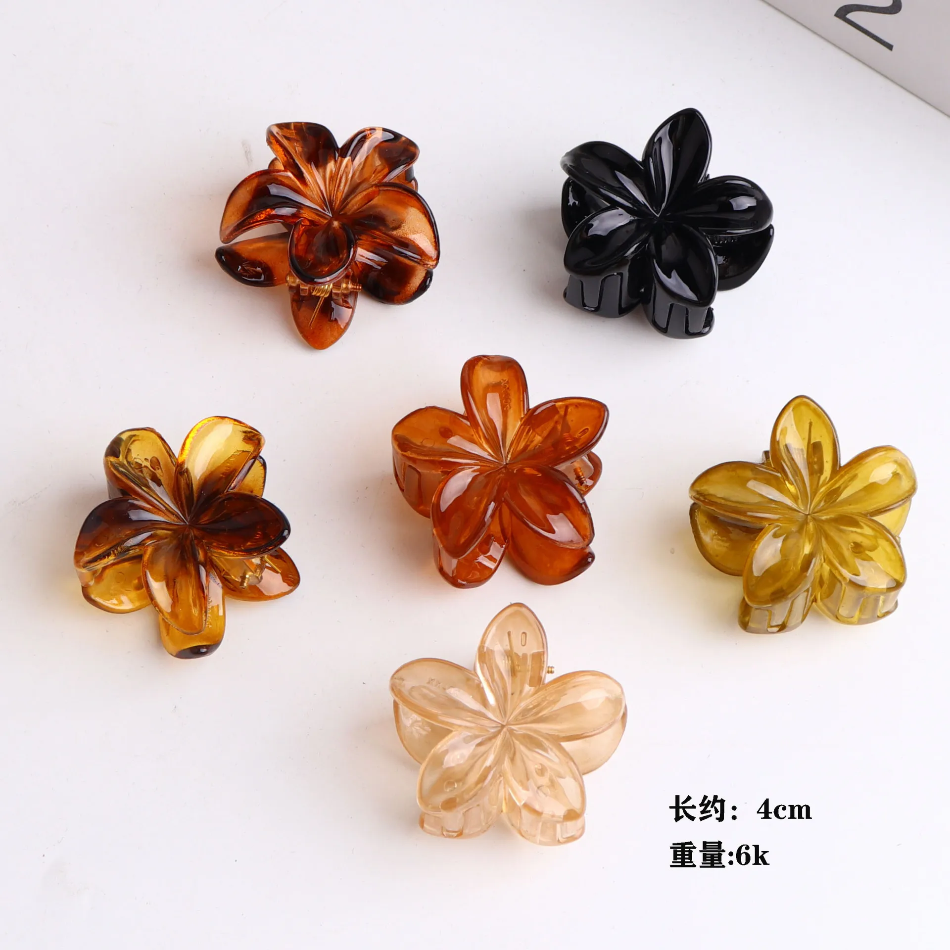 6Pcs/set Vintage Amber Leopard Print Color Jelly Flower Small Hair Clips Claw Clamp Hairpin Barrette Headdress Hair Accessories - view 2