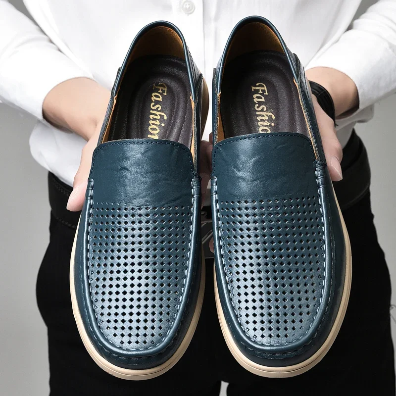 Genuine Leather Men Casual Business Shoes Fashion Men Loafers Breathable Walking Shoes Lightweight Slip-on Driving Footwear