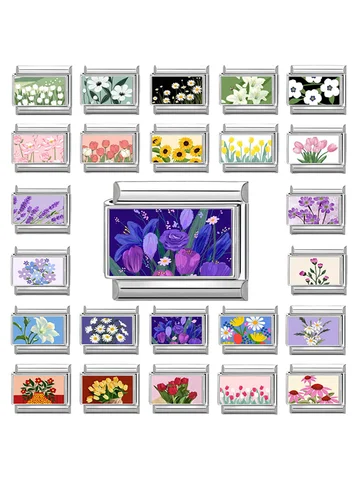 2025 Women's New Fashion Romantic Flower Purple Flower Hyacinth Italian Charms Fit 9mm Stainless Steel Bracelet DIY Jewelry Gift