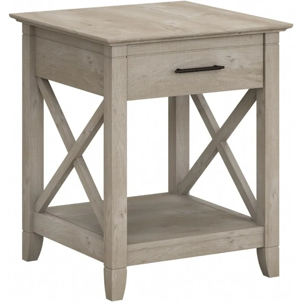 Key West Small End Table with Storage Modern Farmhouse Accent Shelf for Living Room in Washed Gray