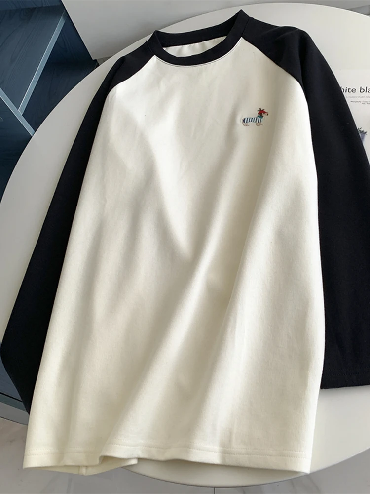 

Large Size 300 Pou Cartoon oulder Sve Embroidered Dog Sweatirt Women's Spring Autumn Loose Oversized Color Blo Top