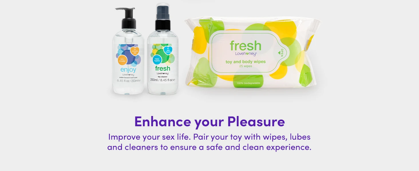 Product display of hygiene items including two pump bottles of liquid cleanser and a package of wet wipes with fresh branding.