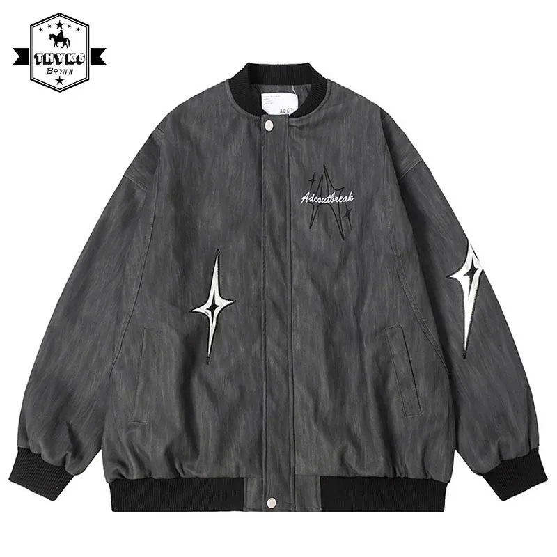 

Autumn Vintage Letter Embroidered Bomber Jacket Men Street Korean Fashion Thin Windbreaker Baseball Uniform Parkas Couple Coat