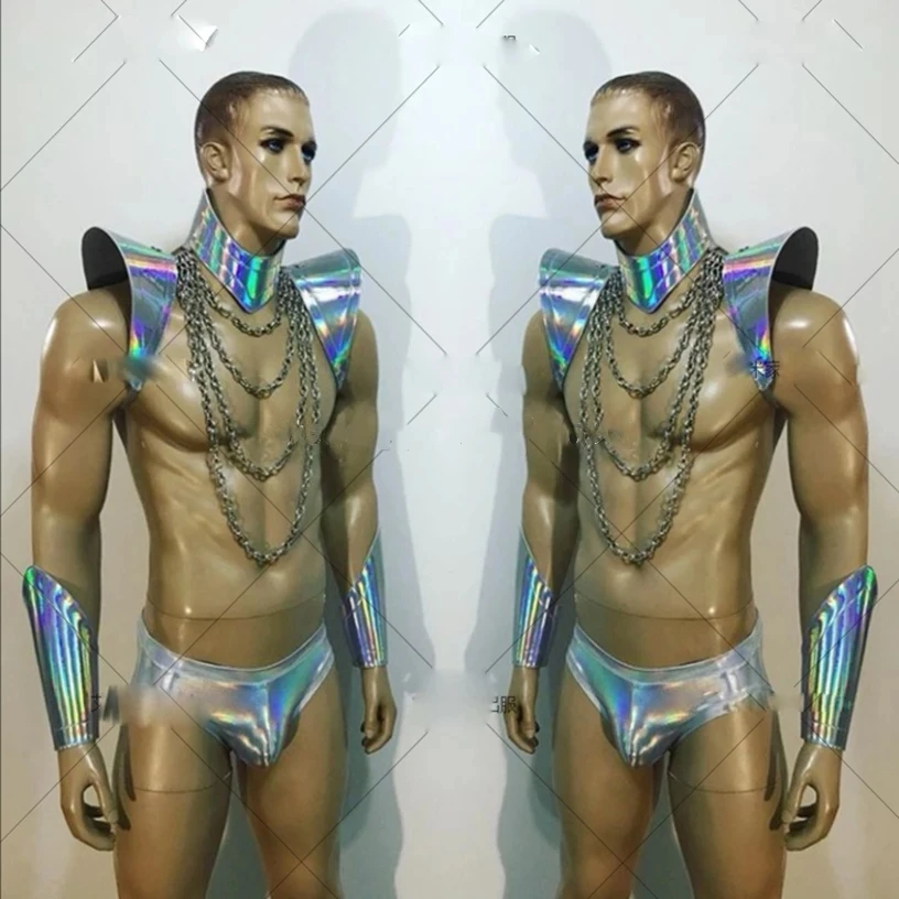รุ่นใหม่กล้ามเนื้อชาย gogo เครื่องแต่งกายไนท์คลับแสดงนักร้องเต้นรําเครื่องแต่งกาย ds นักรบในอนาคตเทคโนโลยีความรู้สึกกระจกเงินเกราะ