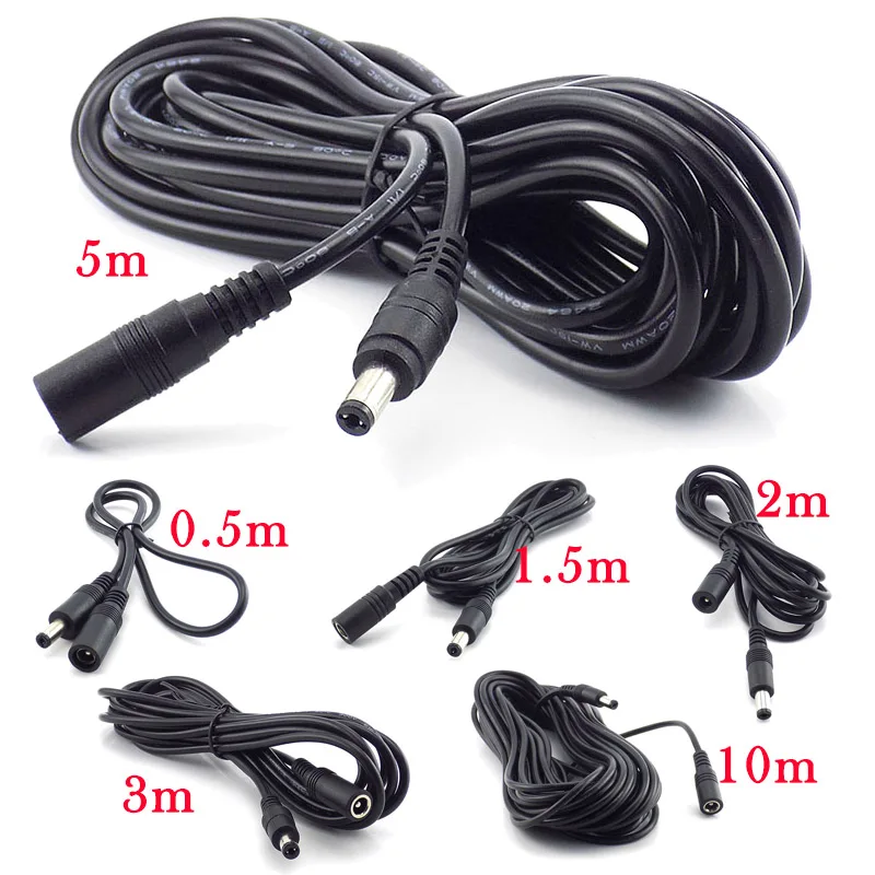 10 szt. Przedłużacz kabla zasilającego CCTV DC, z wtyczką żeńską na męską, adapter, kable zasilające 12V, 5.5mmx2.1mm, do przedłużania zasilania kamery