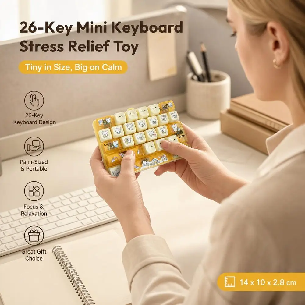 Cute Mini Keyboard Keychain Keycap Clicker Hanging Charms For Bag Key Ring Bag Pendant Keycap Accessories 키캡 26구 키캡