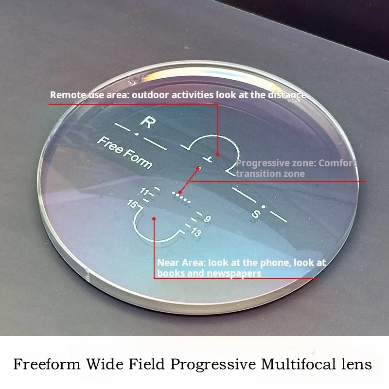 1.56/1.61/1.67/1.74 Free-form Surface Wide Field Of View Progressive Multifocal Lenses Anti-blue Ray Anti-glare Photochromic