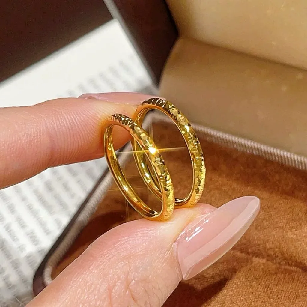 9999 gold crushed ice ice round bar pure ring solid closed finger ring versatile gift for your girlfriend
