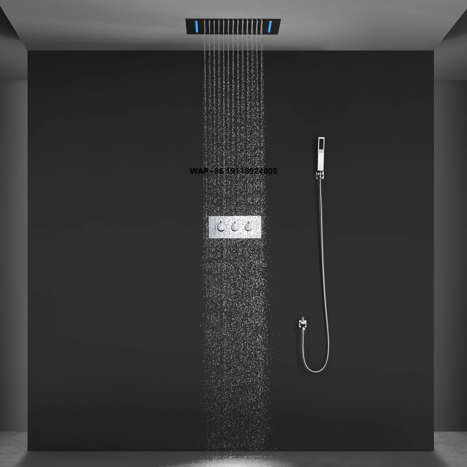 

Factory Supply Ceiling Mounted Rainfall Remote Color LED Big Light Bath Concealed Shower Head Faucet Handheld Shower Set