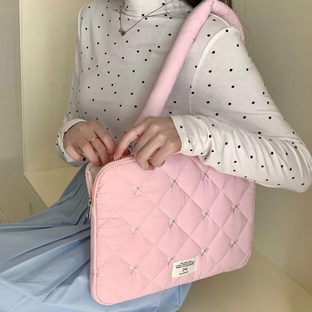 Embroidered Bow Business Briefcases Large Capacity File Folder Laptop Sleeve Case Bag Handbag Shoulder Bag Document Tote Bolsas
