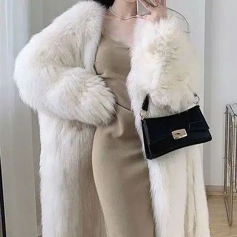 Luxury High-quality Fluffy Fur Coat Women's Soft Faux Fur Jacket Long Sleeves Top V-neck Winter Coat Women Design Clothing Warm