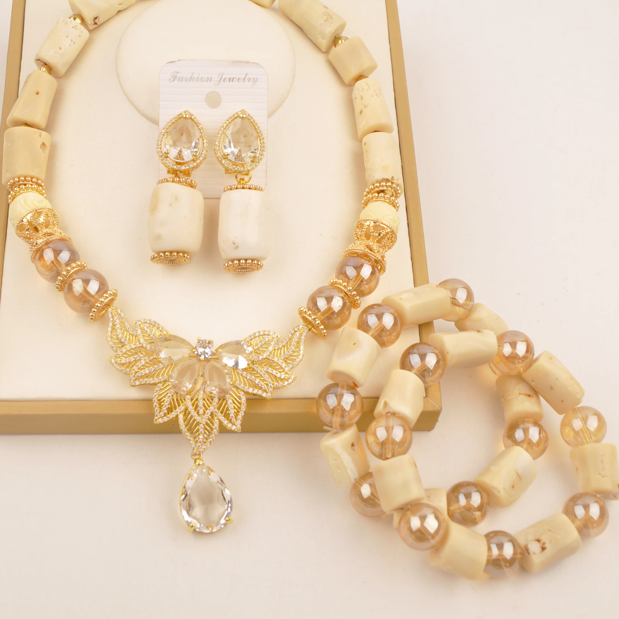 

Fashion African Necklace Nigerian Wedding White Coral Beads Jewelry Set