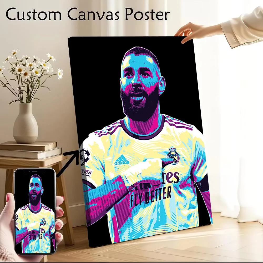 Póster de Lona Personalizable de Karim Benzema Madrid, Impresión en Lona, Arte de Pared para Fanáticos, Decoración de Sala de Estar, Imágenes de Videojuegos