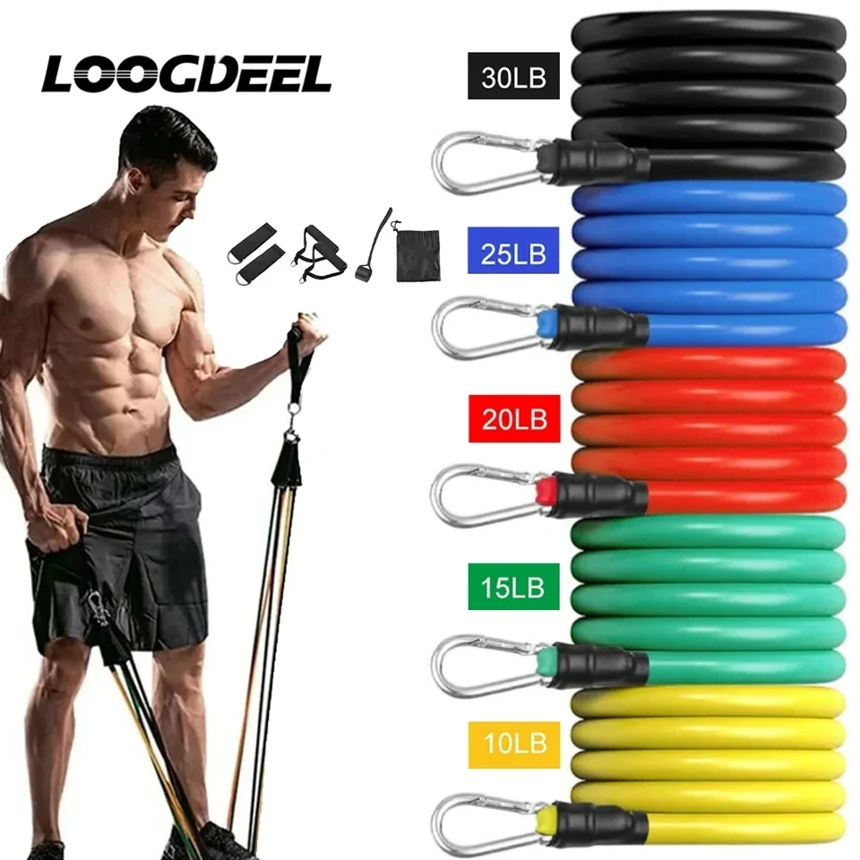 LOOGDEEL 11PCS/Set Resistance Bands Fitness Yoga Pull Rope Exercises Latex Tubes Pedal Excercise Body Training Workout Women Men