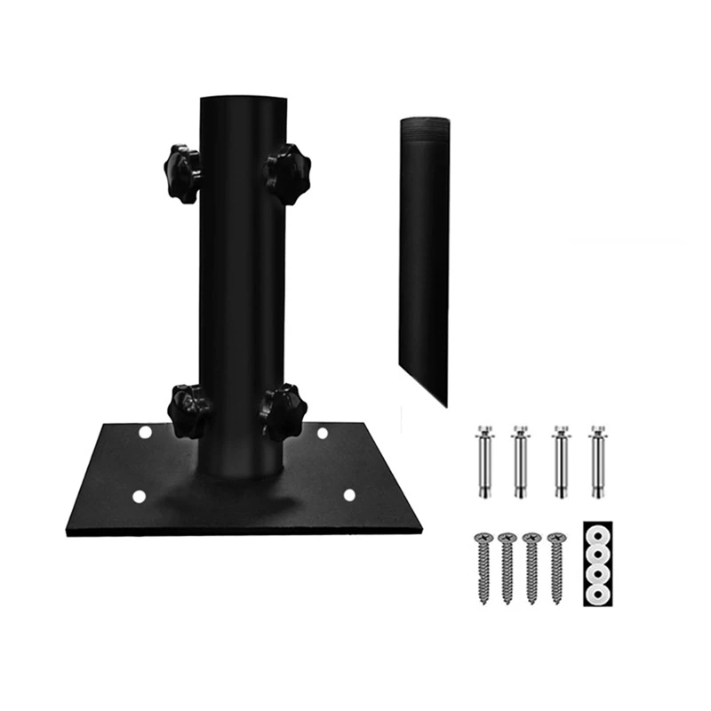 2Pcs Patio Umbrella Stand Multifunctional, Lawn Design With Ground Spike Fixing, Easy To Carry, Table Umbrella Base Black