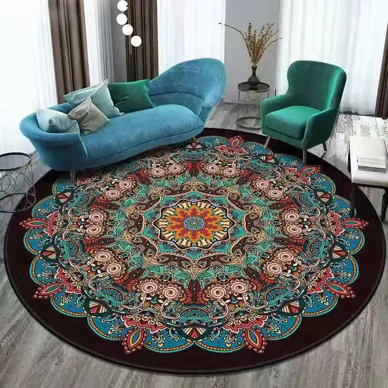 

Large Ethnic Style Round Carpet for Living Room Mandala Bohemian Bedroom Rugs Anti Slip Chair Floor Mat Pray Pad Home Decor