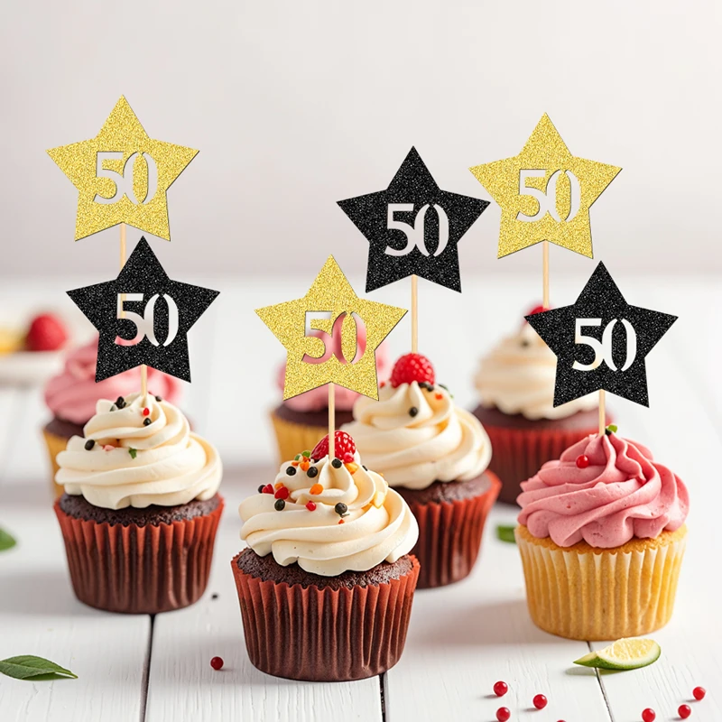 YOMDID 24 Stück 50th/40th/30th Kuchendeckel, Stern-Design, Cupcake-Topper, Picks für Geburtstage, Hochzeiten, Jubiläen, Kuchendekoration – Detail 11