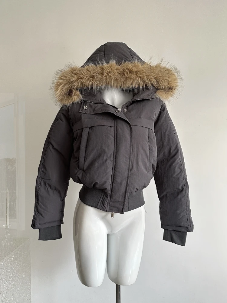 

Winter Retro Women's Sweet Hooded Padded Jacket New Vintage Zip Up Thick Warm Casual Coat Aesthetic Harajuku Y2k Fashion Clothes