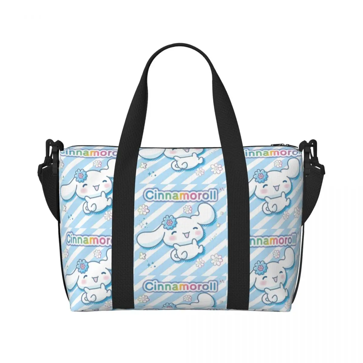

Custom Sanrio Cinnamoroll Anime Tote Bag for Women Big Capacity Kawaii Cartoon Gym Beach Travel Bags