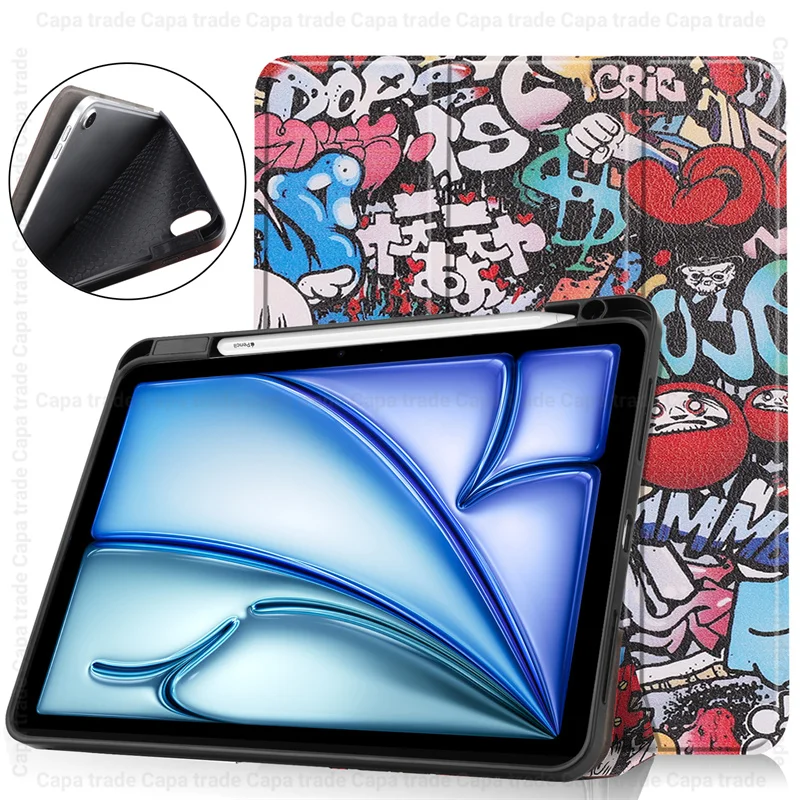 

Slim Magnetic Cover For iPad Air 11 (2024) Smart Case with Pencil Holder A2902 A2899 Folding Stand Funda with Hard Back Shell