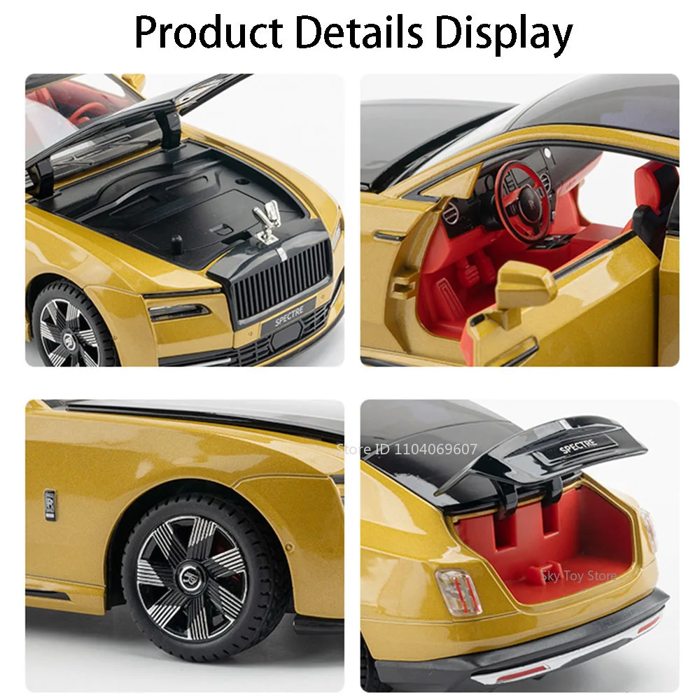 1:24 ロールスロイス スペクター ドーン ミニチュアモデル 合金ダイキャストおもちゃの車 ドアが開く サウンドライト プルバック車両 子供 クリスマスギフト