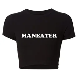 Maneater Funny Tv Shows Women T Shirts Vintage Crop Top Harajuku Baby Tee Y2k 2000s Grunge Goth Clothes Kawaii Tshirt Femme