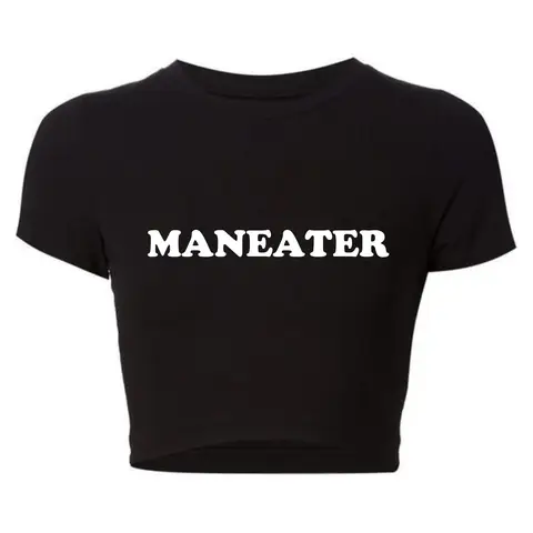 Maneater Funny Tv Shows Women T Shirts Vintage Crop Top Harajuku Baby Tee Y2k 2000s Grunge Goth Clothes  Kawaii Tshirt Femme