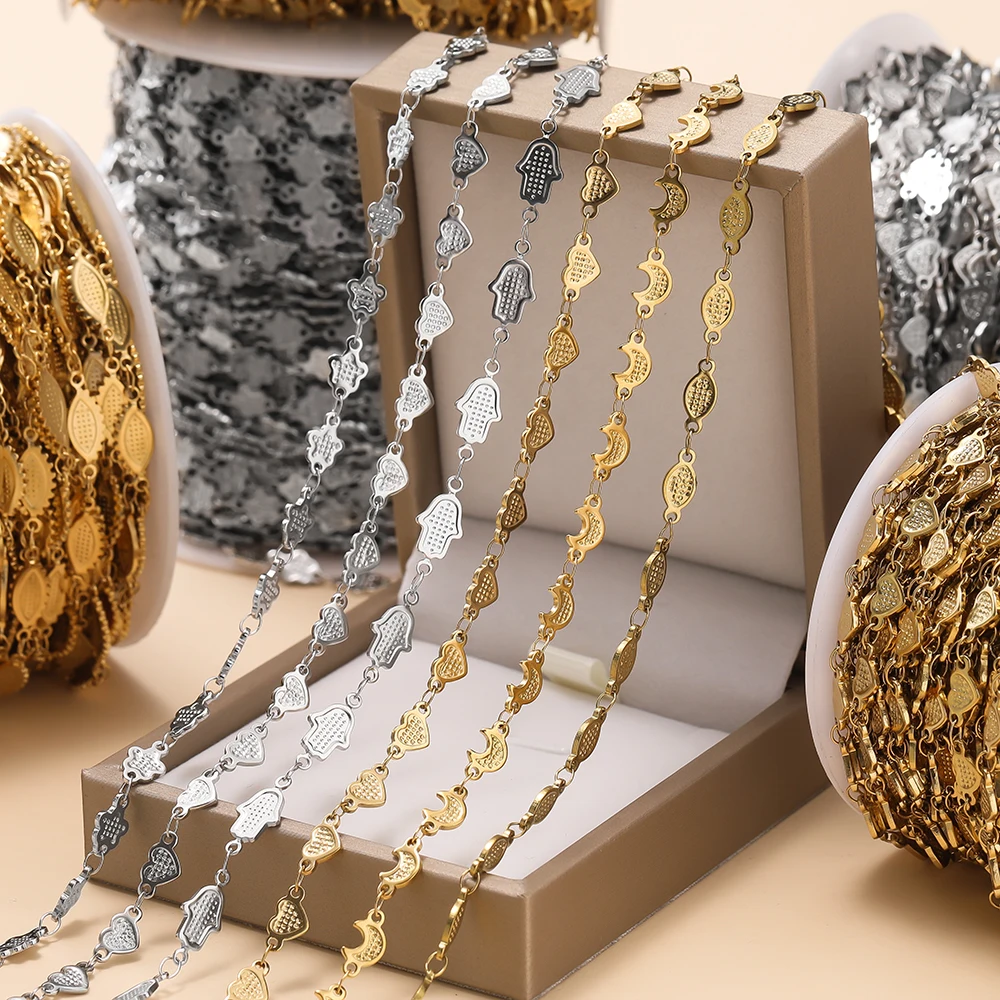 

1Meter/Lot 9 Styles Stainless Steel Various Shape Charms Beads Chains for DIY Necklace Bracelets Jewelry Making Accessories