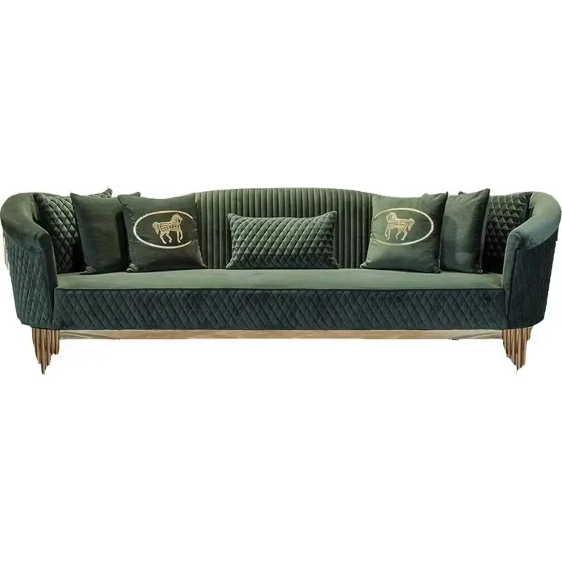 Solid wood embroidered double sofa, stainless steel fabric triple sofa