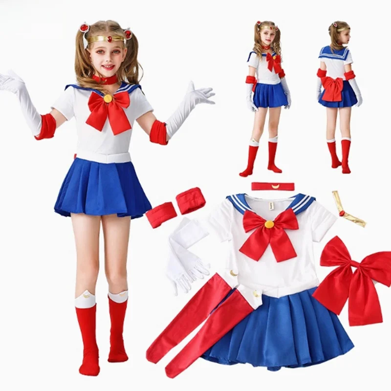 

loween Children's Costume Performance Water Ice Moon Cos Girl Skirt Pret Sailor Moon Outfit Polyester Fiber Dr