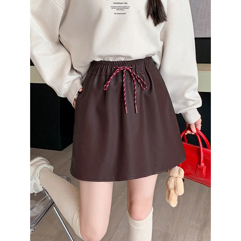 Leather Skirt Skirt Women2024New Cover Cross-Body Slim FitaLine Skirt Elastic Waist Abdominal-Shaping Slimming One Step Sheath S