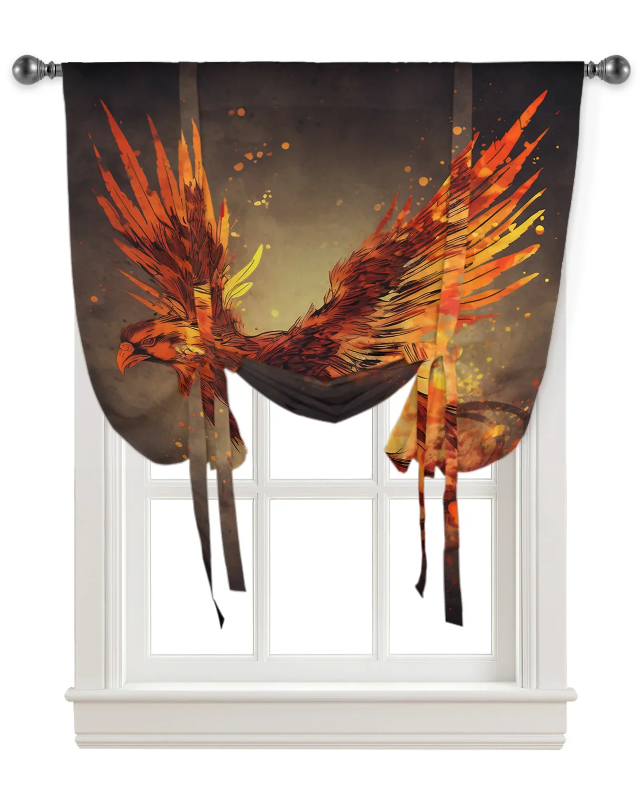 Bird Flame Feather Kitchen Short Window Curtain Rod Pocket Curtains Home Decor Bedroom Small Window Roman Tie Up Curtains