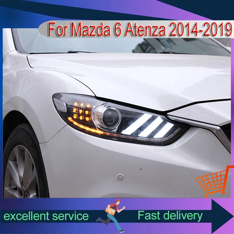 تصفيف السيارة لمازدا 6 Atenza Mazda6 ترقية 2014-2019 رئيس ضوء عالية منخفضة شعاع ترقية DRL LED الملاك العين العارض ملحق