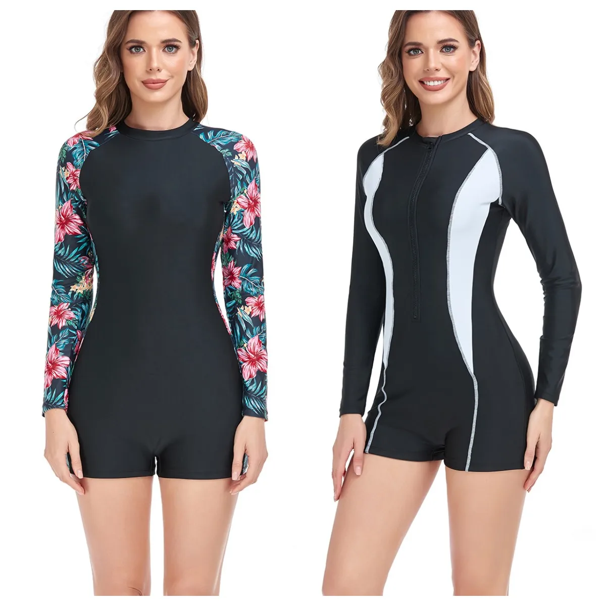 

Женский цельный гидрокостюм с длинными рукавами, солнцезащитный, теплый, профессиональный, быстросохнущий, консервативный купальник с плоским угловым дизайном