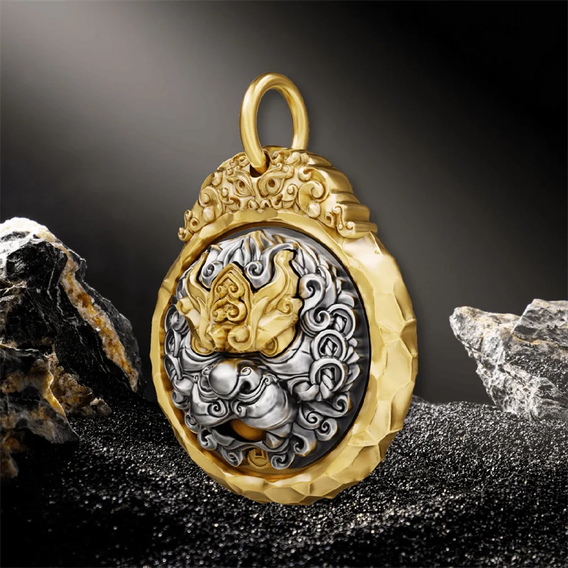 Lucky Devouring Gold Beast Pendant For Men Jewelry Blessing Ward Off Evil Safety Buckle Necklace Taoism Amulet Accessories