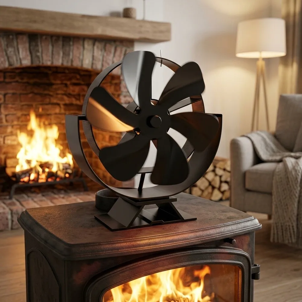 Stainless Steel 6 Vane Fireplace Fan Thermal Driven Heat Distributor for Wood Burning Fireplaces Radius 8.5cm No Power Needed