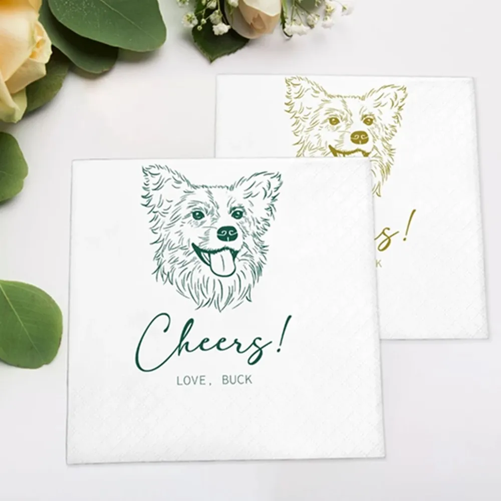 Custom Illustrated Dog,Wedding Napkins,Custom Pet Wedding Napkins,Pet Cocktail Napkins,Custom napkins wedding,Quality napkins