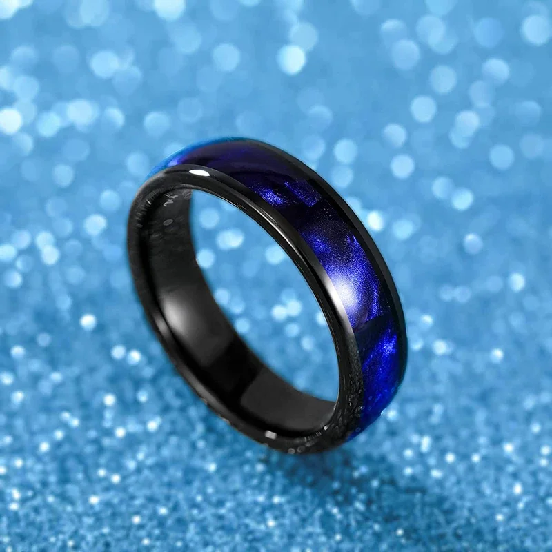 Somen 6mm Tungsten Wedding Band Ring for Men Women Blue Crushed Shell Engagement Rings Domed High Polished Comfort Fit Rozmiar 6-13 — zdjęcie 3