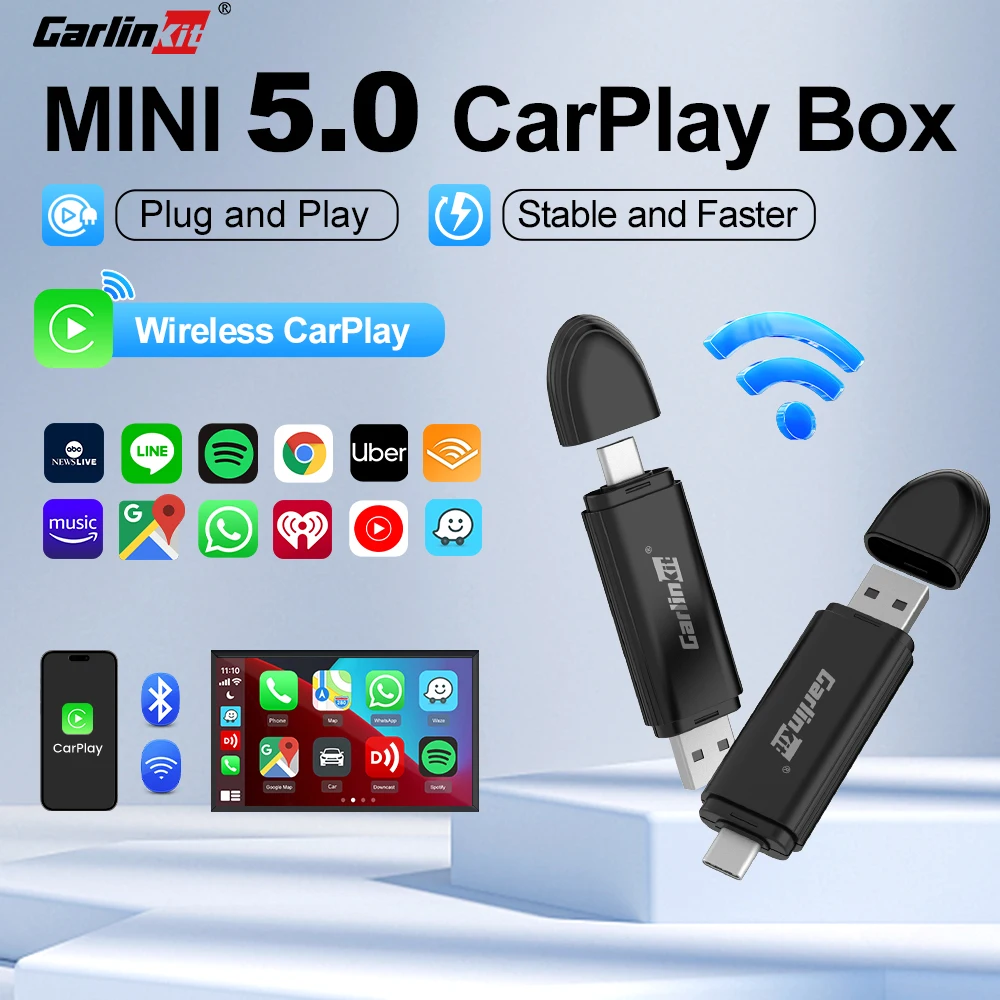 

CarlinKit MINI5 Wired CarPlay To Wireless CarPlay Car USB Adapter Online Upgrade Plug &Play 2.4G&5Ghz WiFi Wireless Auto Connect