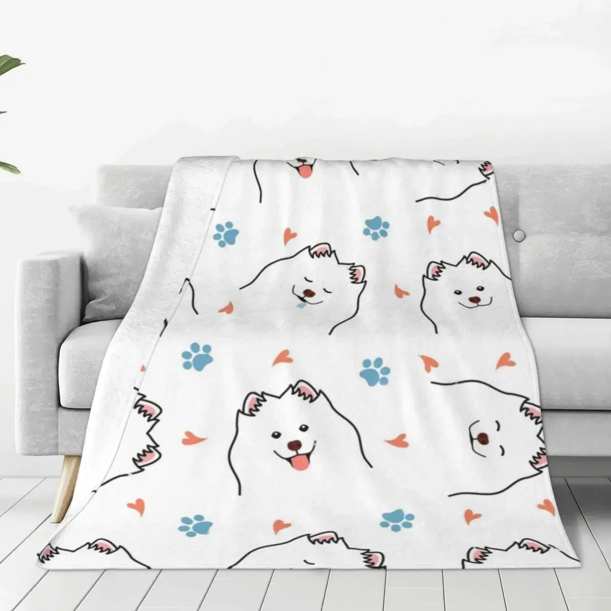 

Samoyed Baby Blankets Happy Pet Camping Flannel Bedding Throws Cartoon Blankets Soft Durable Babe Carpet for Beds Living Room