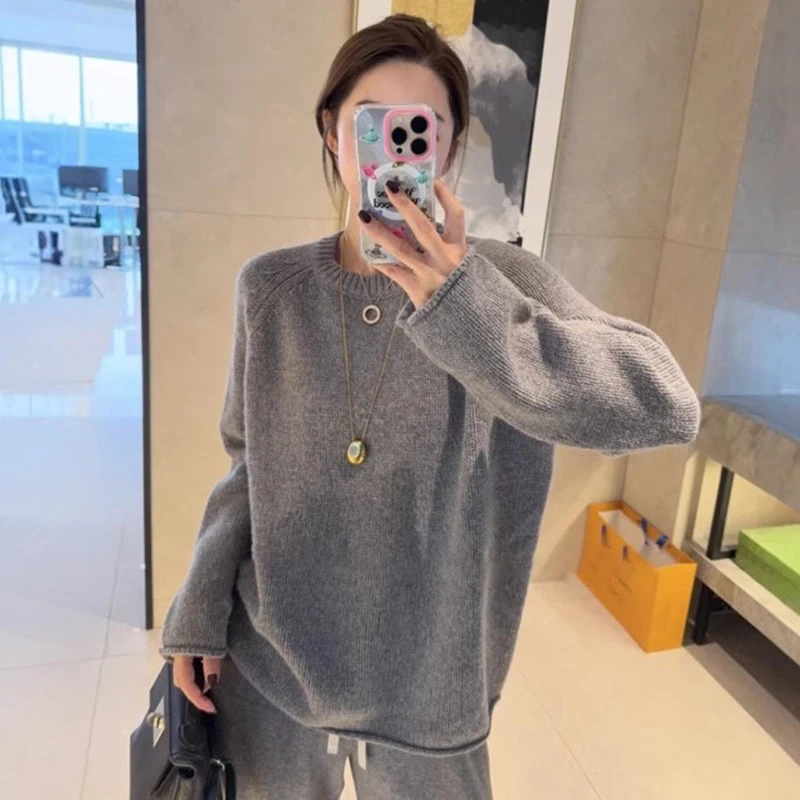 

100% pure wool women's sweater autumn and winter fashion O-neck knitted pullover loose Korean version hot selling women's top